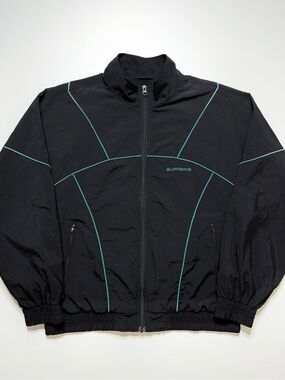 Supreme Nylon Piping Full Zip Activewear Track Jacket Mens Medium Black Teal